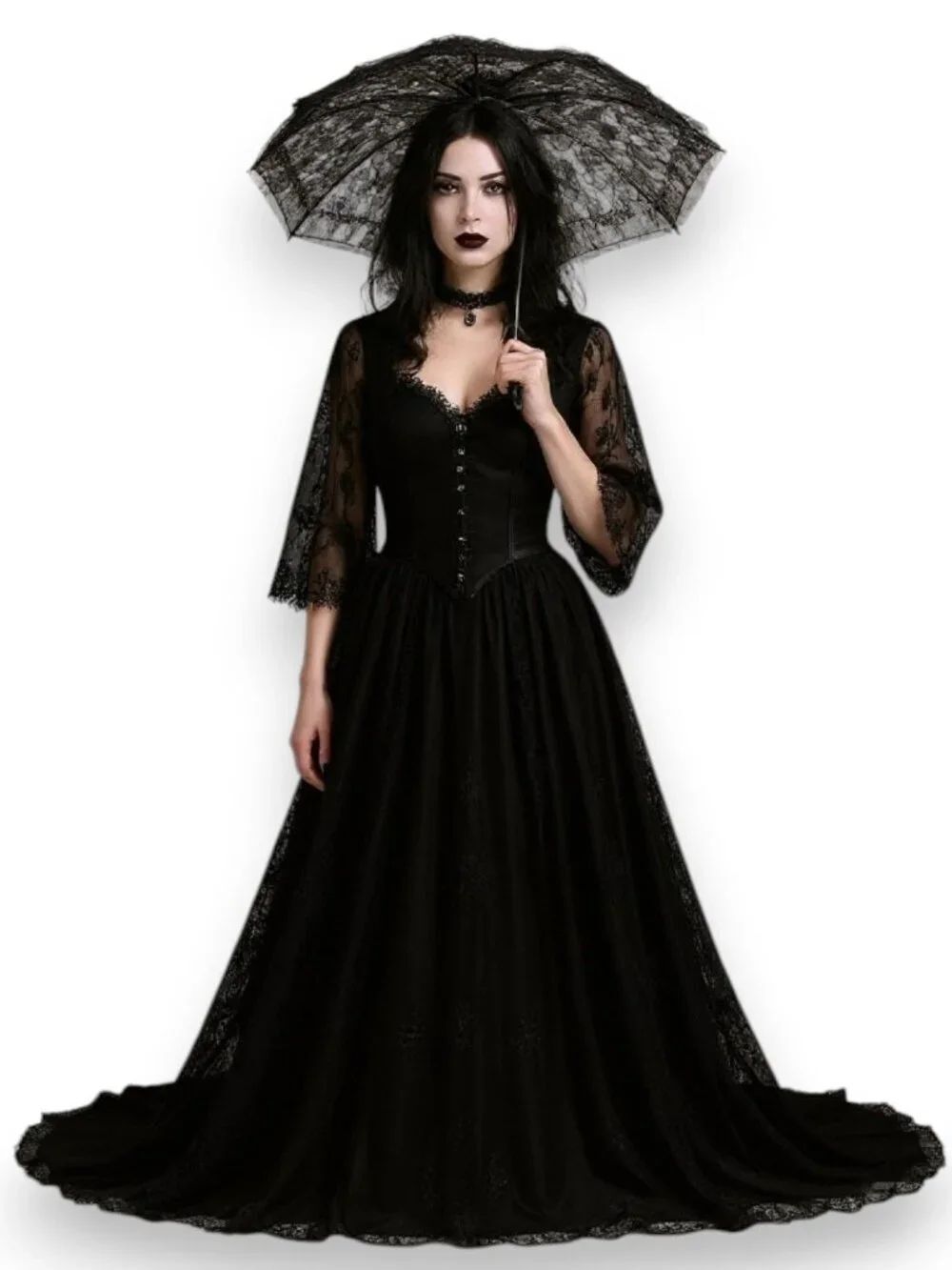 Victorian Black Lace Umbrella Whimsigoth Steampunk OS NWT